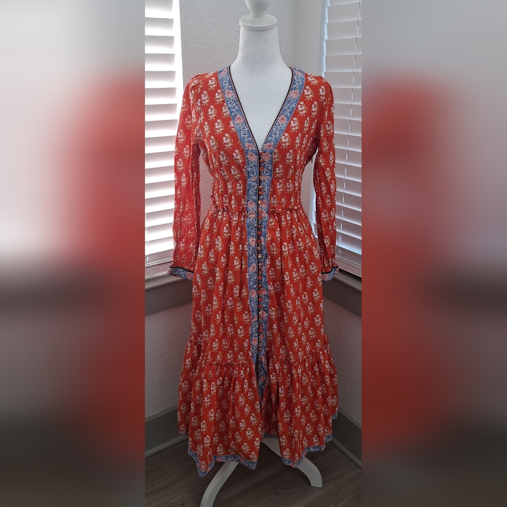 J. Crew Red Floral Long Sleeve Dress